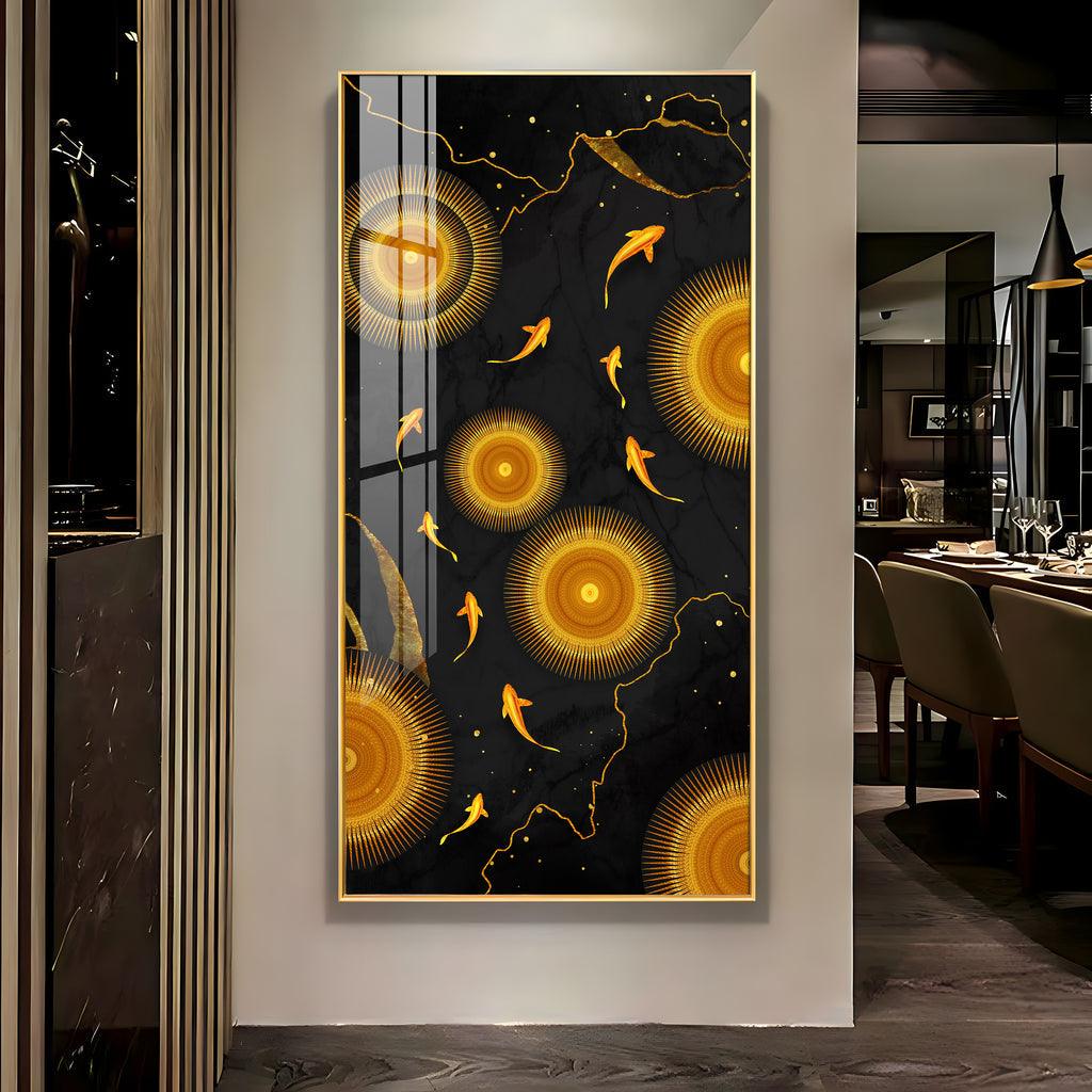Stunning Vertical Acrylic Wall Art Adorned with Golden Desire - Decor Mantra 