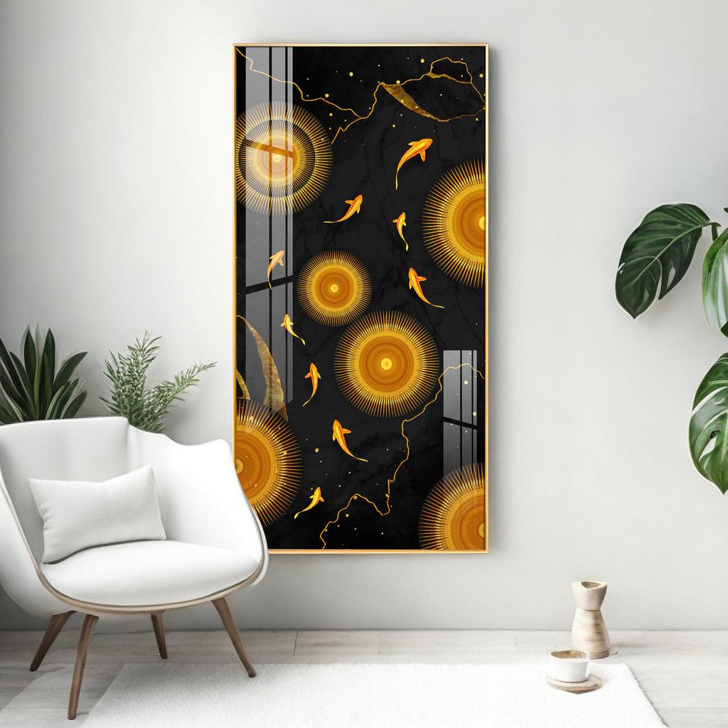 Stunning Vertical Acrylic Wall Art Adorned with Golden Desire - Decor Mantra 