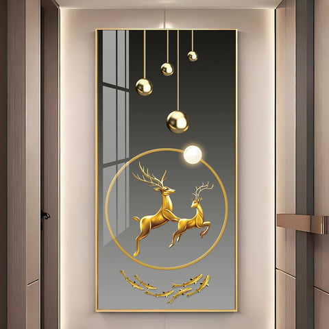 Contemporary Acrylic Wall Art Featuring Dancing Golden Reindeer Design - Decor Mantra 