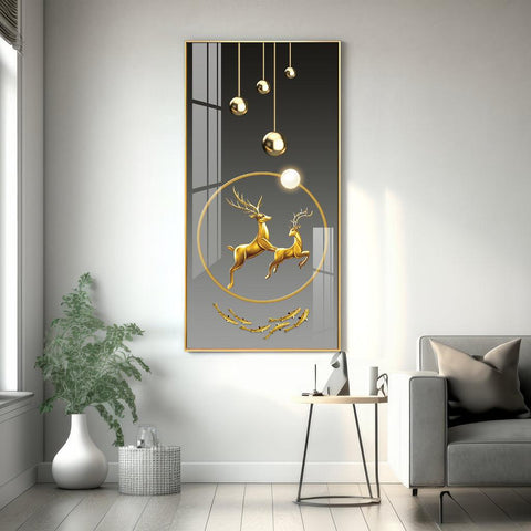 Contemporary Acrylic Wall Art Featuring Dancing Golden Reindeer Design - Decor Mantra 