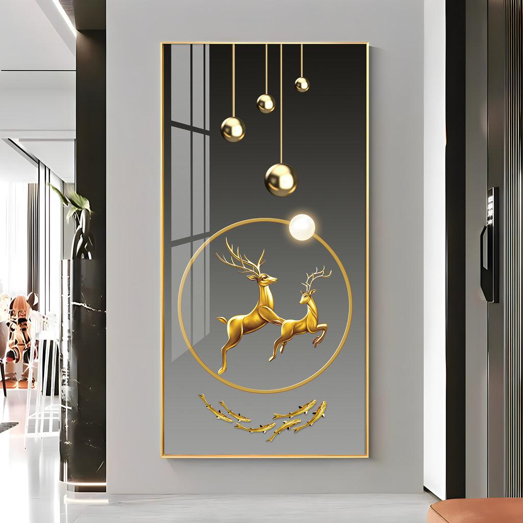 Contemporary Acrylic Wall Art Featuring Dancing Golden Reindeer Design - Decor Mantra 