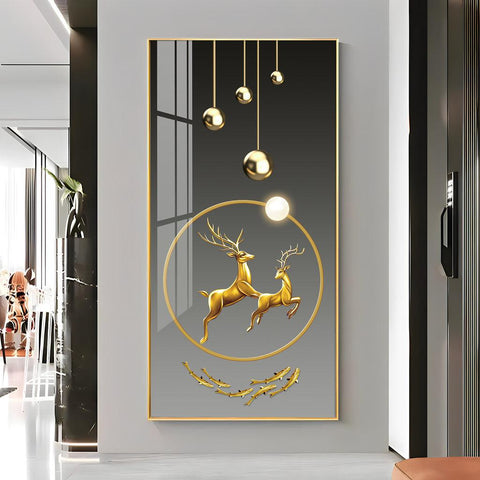 Contemporary Acrylic Wall Art Featuring Dancing Golden Reindeer Design - Decor Mantra 