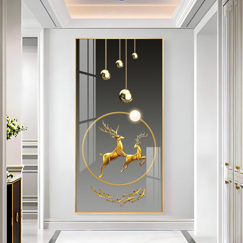 Contemporary Acrylic Wall Art Featuring Dancing Golden Reindeer Design - Decor Mantra 