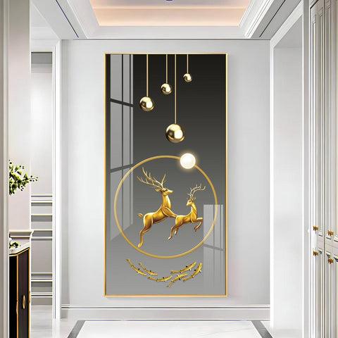Contemporary Acrylic Wall Art Featuring Dancing Golden Reindeer Design - Decor Mantra 