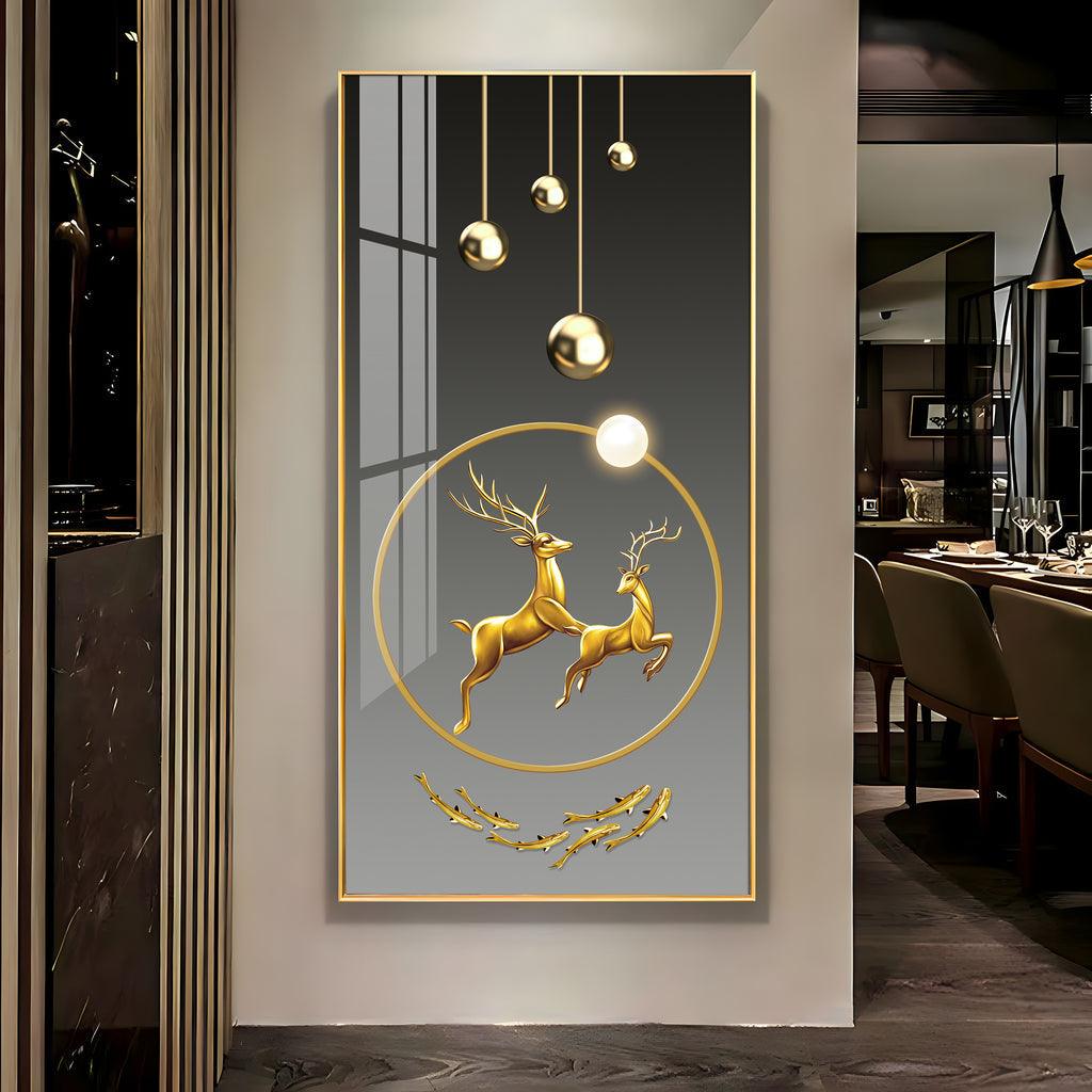 Contemporary Acrylic Wall Art Featuring Dancing Golden Reindeer Design - Decor Mantra 