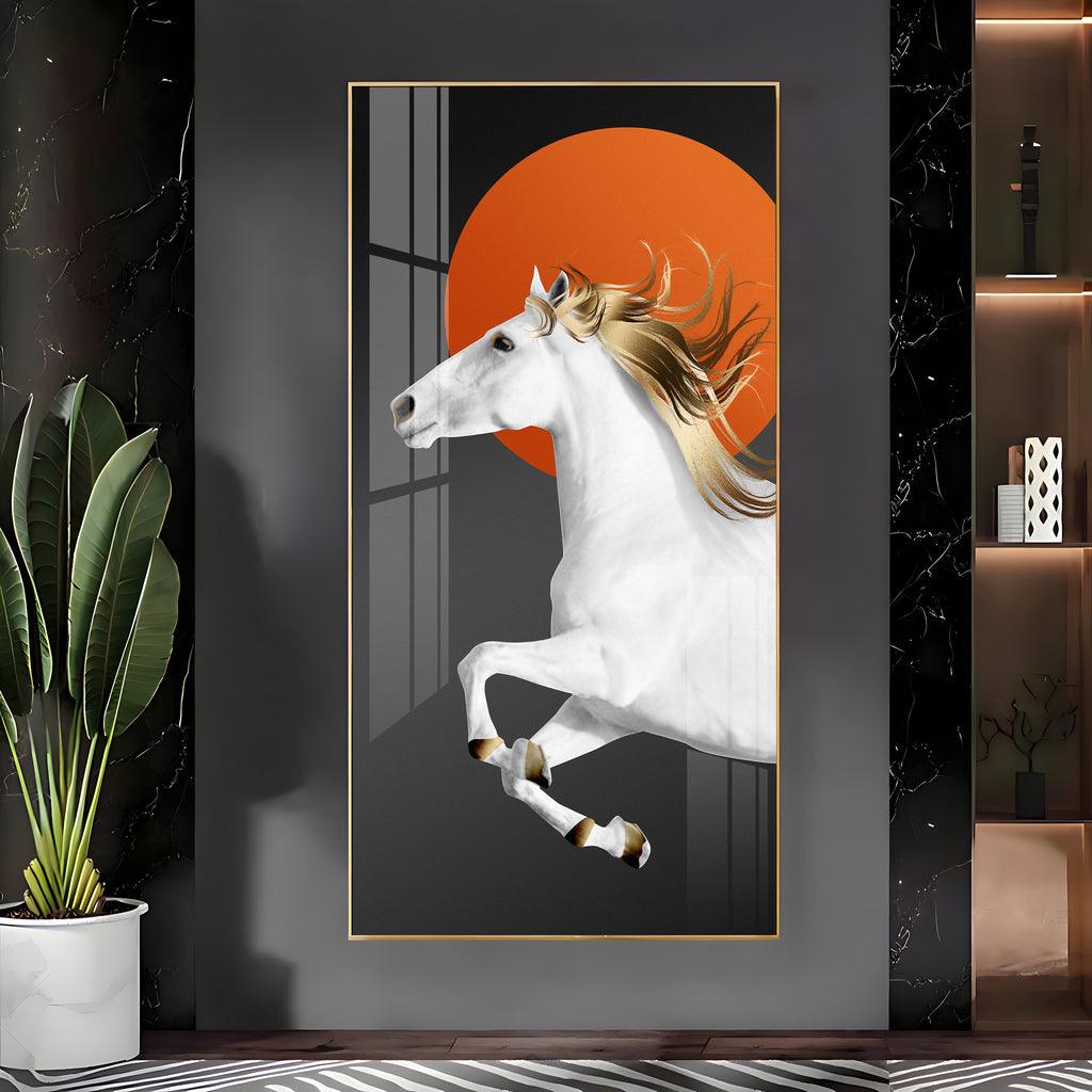 Contemporary Vertical Acrylic Wall Art Displaying a Stunning White Horse - Decor Mantra 