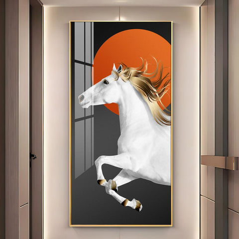 Contemporary Vertical Acrylic Wall Art Displaying a Stunning White Horse - Decor Mantra 