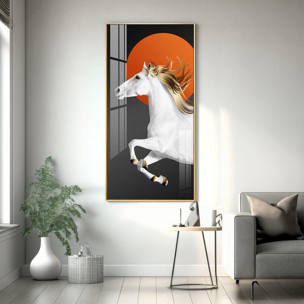 Contemporary Vertical Acrylic Wall Art Displaying a Stunning White Horse - Decor Mantra 