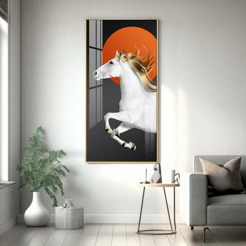 Contemporary Vertical Acrylic Wall Art Displaying a Stunning White Horse - Decor Mantra 