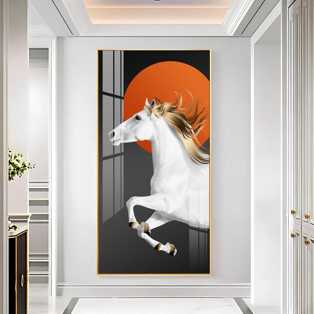 Contemporary Vertical Acrylic Wall Art Displaying a Stunning White Horse - Decor Mantra 
