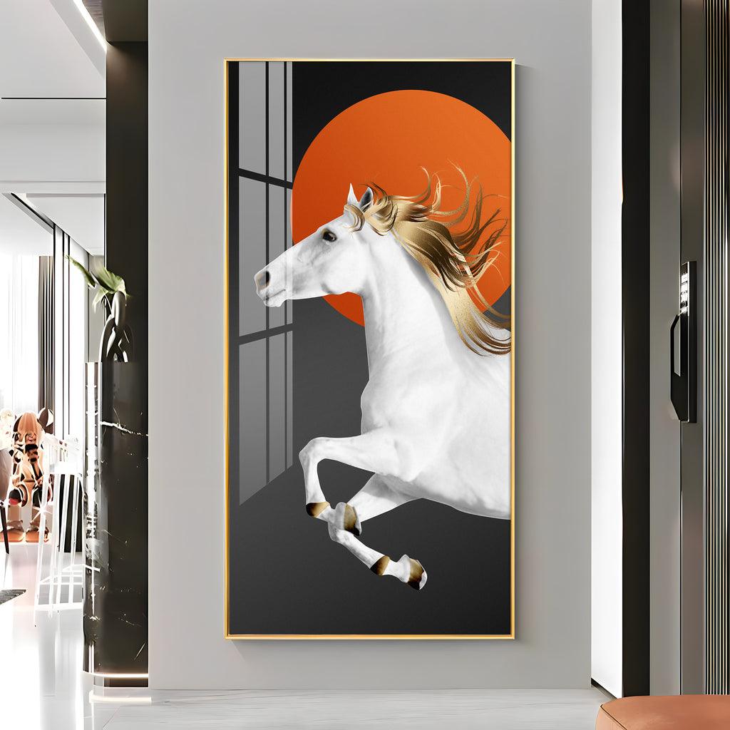 Contemporary Vertical Acrylic Wall Art Displaying a Stunning White Horse - Decor Mantra 