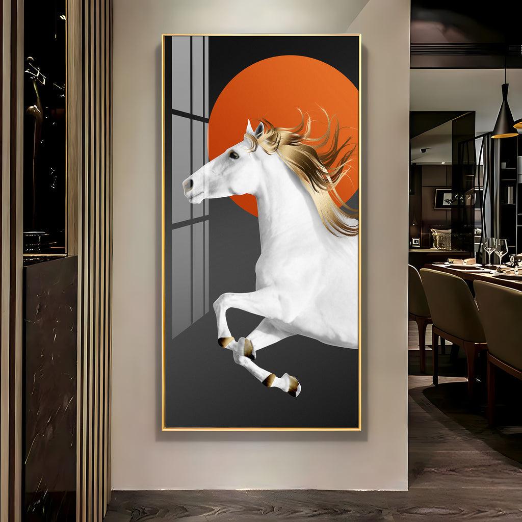 Contemporary Vertical Acrylic Wall Art Displaying a Stunning White Horse - Decor Mantra 