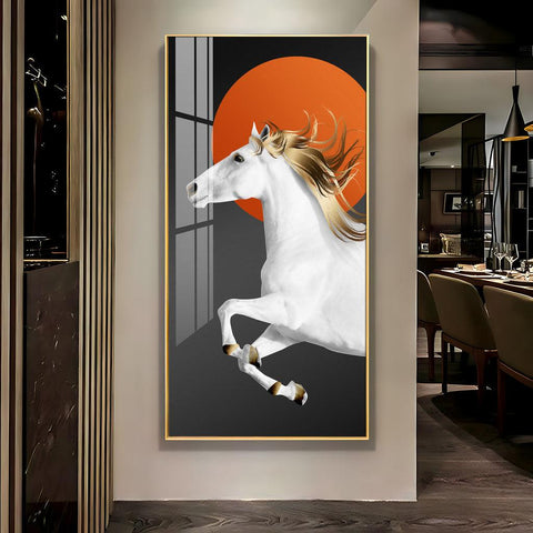 Contemporary Vertical Acrylic Wall Art Displaying a Stunning White Horse - Decor Mantra 