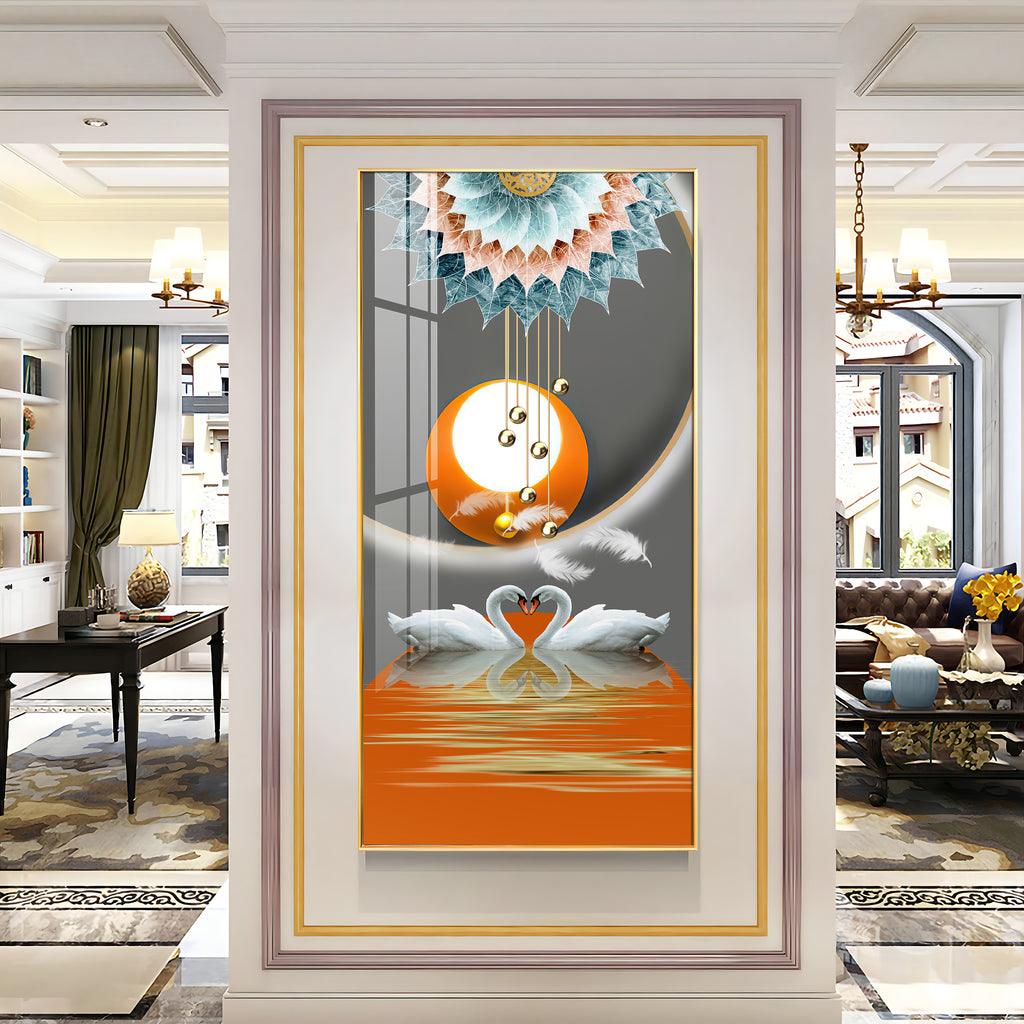 Artistic Premium Acrylic Vertical Wall Art Showcasing Loving Swans - Decor Mantra 