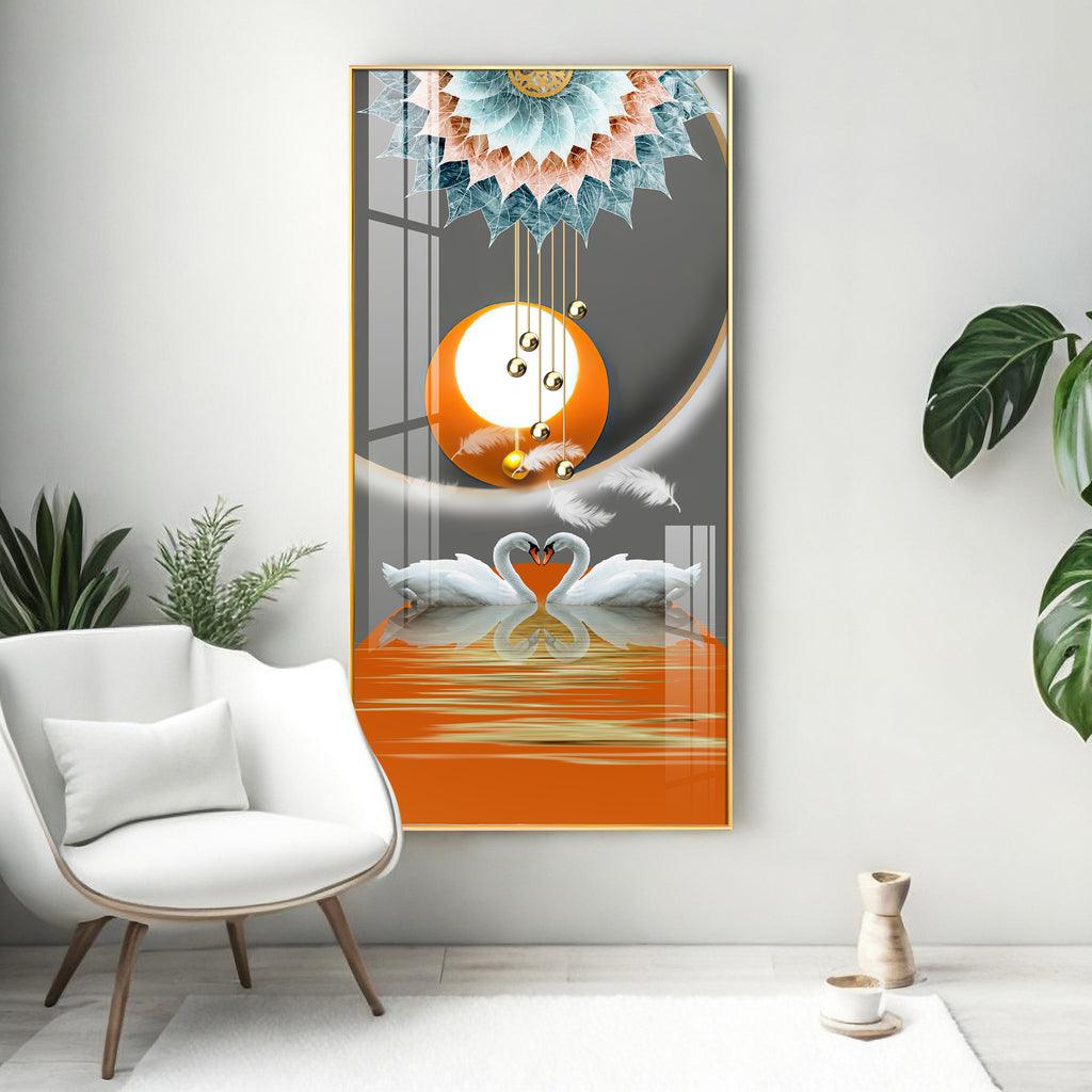 Artistic Premium Acrylic Vertical Wall Art Showcasing Loving Swans - Decor Mantra 