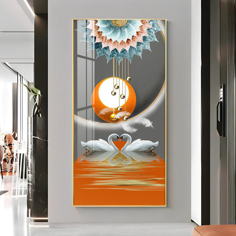 Artistic Premium Acrylic Vertical Wall Art Showcasing Loving Swans - Decor Mantra 