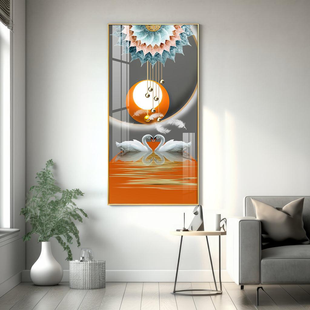 Artistic Premium Acrylic Vertical Wall Art Showcasing Loving Swans - Decor Mantra 