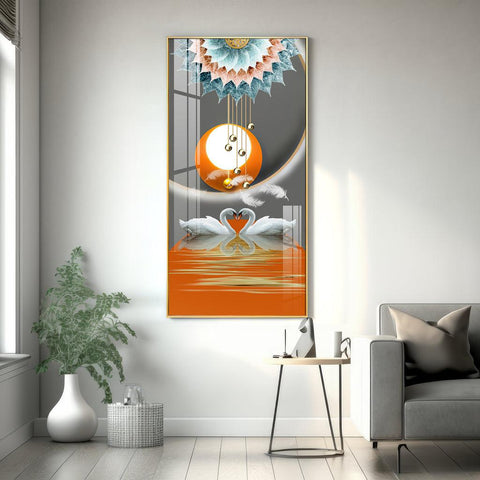 Artistic Premium Acrylic Vertical Wall Art Showcasing Loving Swans - Decor Mantra 