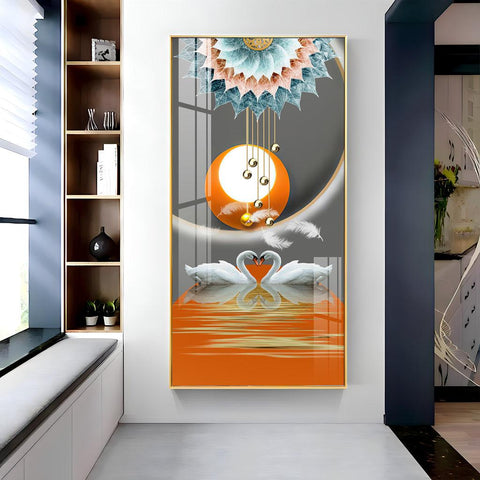 Artistic Premium Acrylic Vertical Wall Art Showcasing Loving Swans - Decor Mantra 