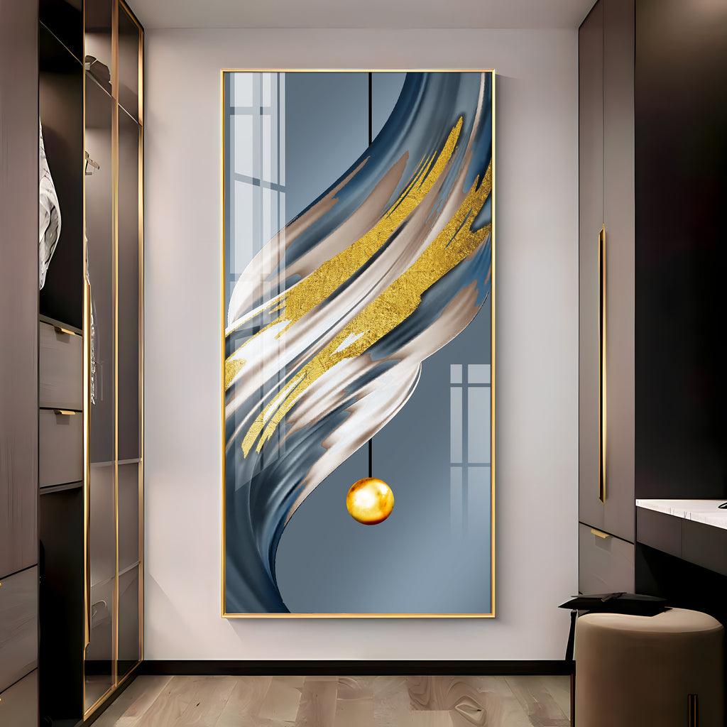 Golden Splash Vertical Wall Art in Premium Acrylic - Decor Mantra 