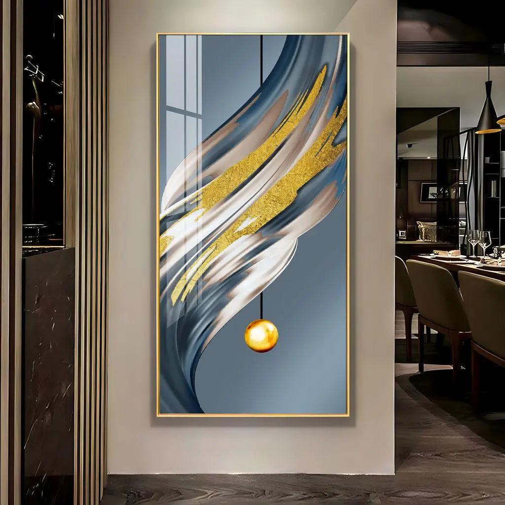 Golden Splash Vertical Wall Art in Premium Acrylic - Decor Mantra 