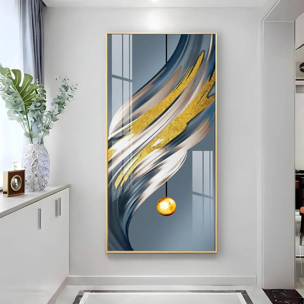 Golden Splash Vertical Wall Art in Premium Acrylic - Decor Mantra 