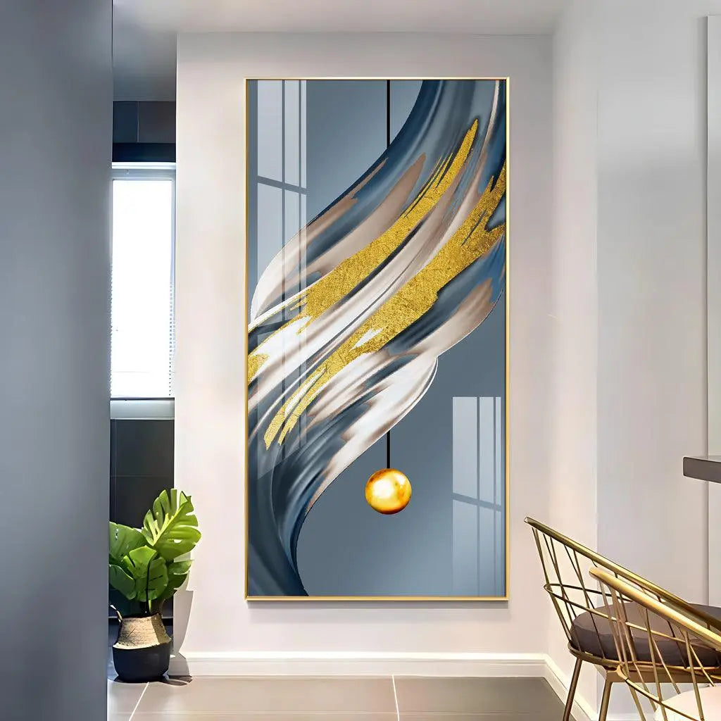 Golden Splash Vertical Wall Art in Premium Acrylic - Decor Mantra 