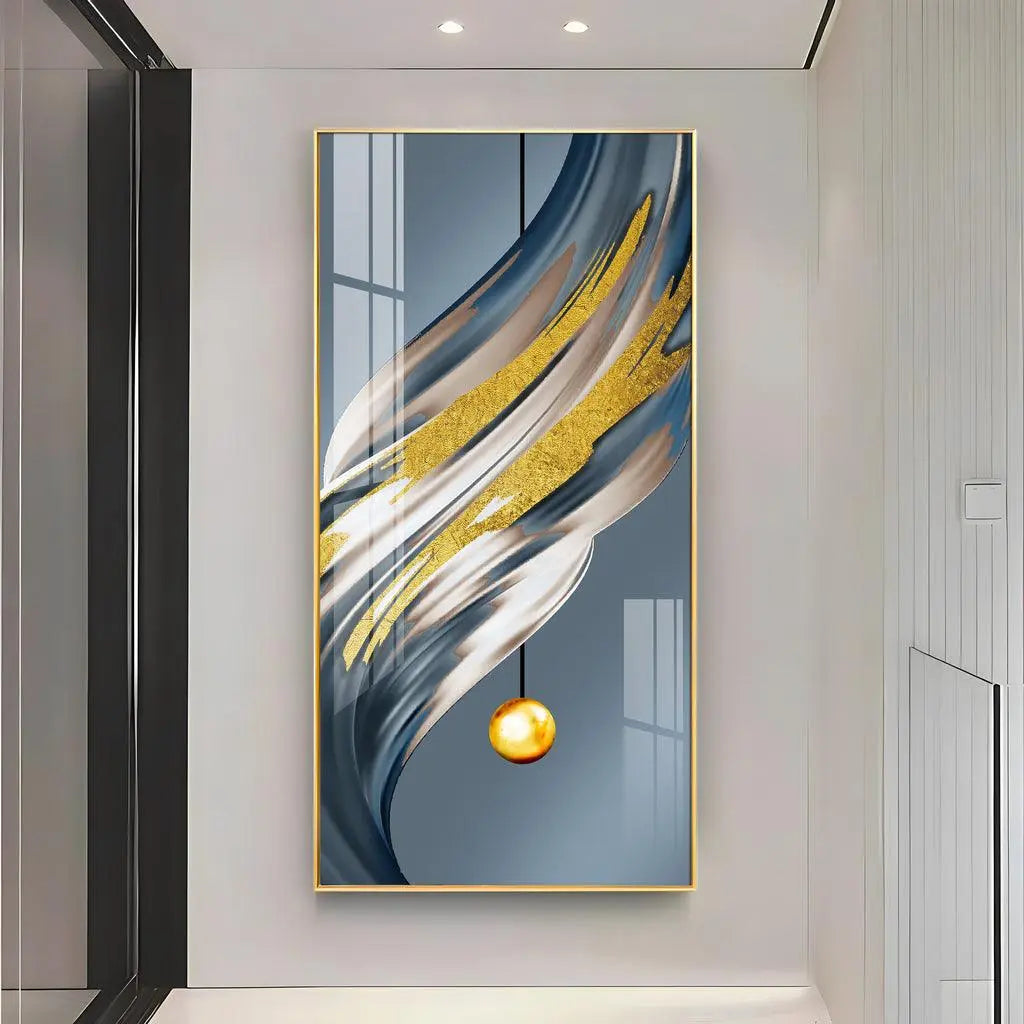 Golden Splash Vertical Wall Art in Premium Acrylic - Decor Mantra 