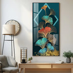 Elegant Ginkgo Leaf Gold Foil Entrance Hall Acrylic Vertical Wall Art - Decor Mantra 