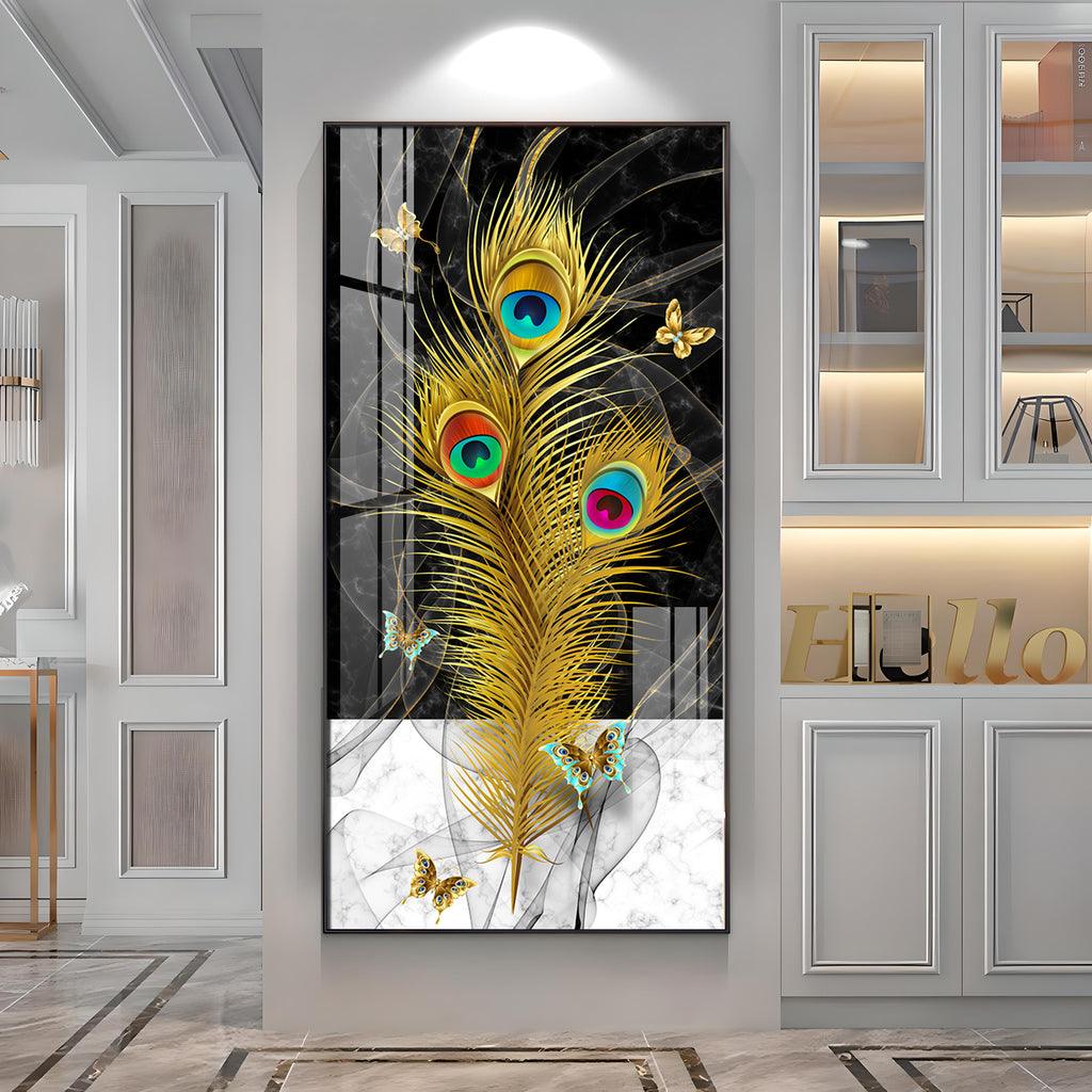 Elegant Krishna Mor Pankh Acrylic Vertical Wall Art - Decor Mantra 