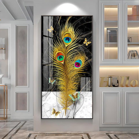 Elegant Krishna Mor Pankh Acrylic Vertical Wall Art - Decor Mantra 