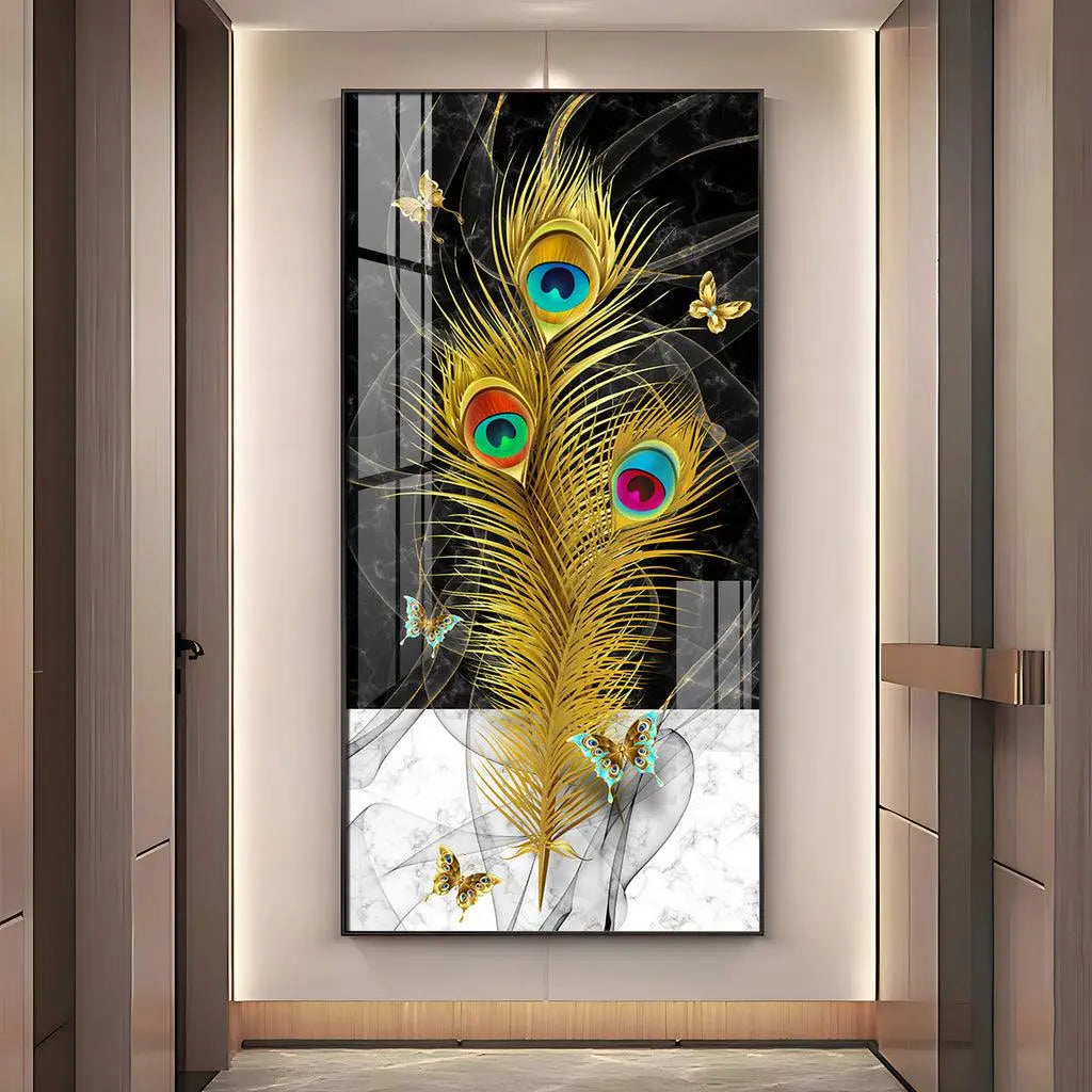 Elegant Krishna Mor Pankh Acrylic Vertical Wall Art - Decor Mantra 