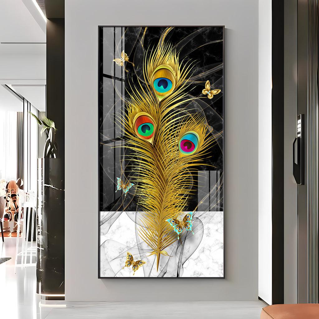 Elegant Krishna Mor Pankh Acrylic Vertical Wall Art - Decor Mantra 