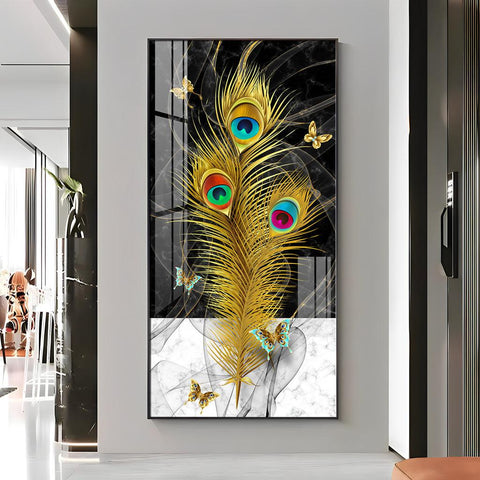 Elegant Krishna Mor Pankh Acrylic Vertical Wall Art - Decor Mantra 