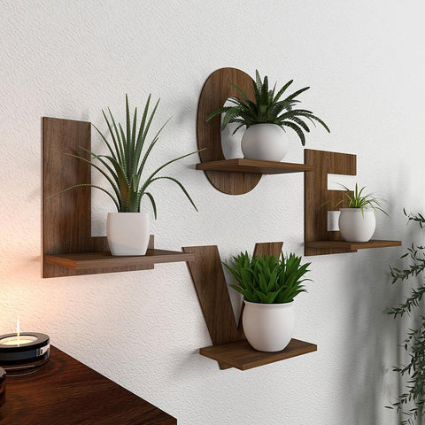 Designer Love Text Alphabet Dark Walnut Planter Shelves Set Of 4 - Decor Mantra 