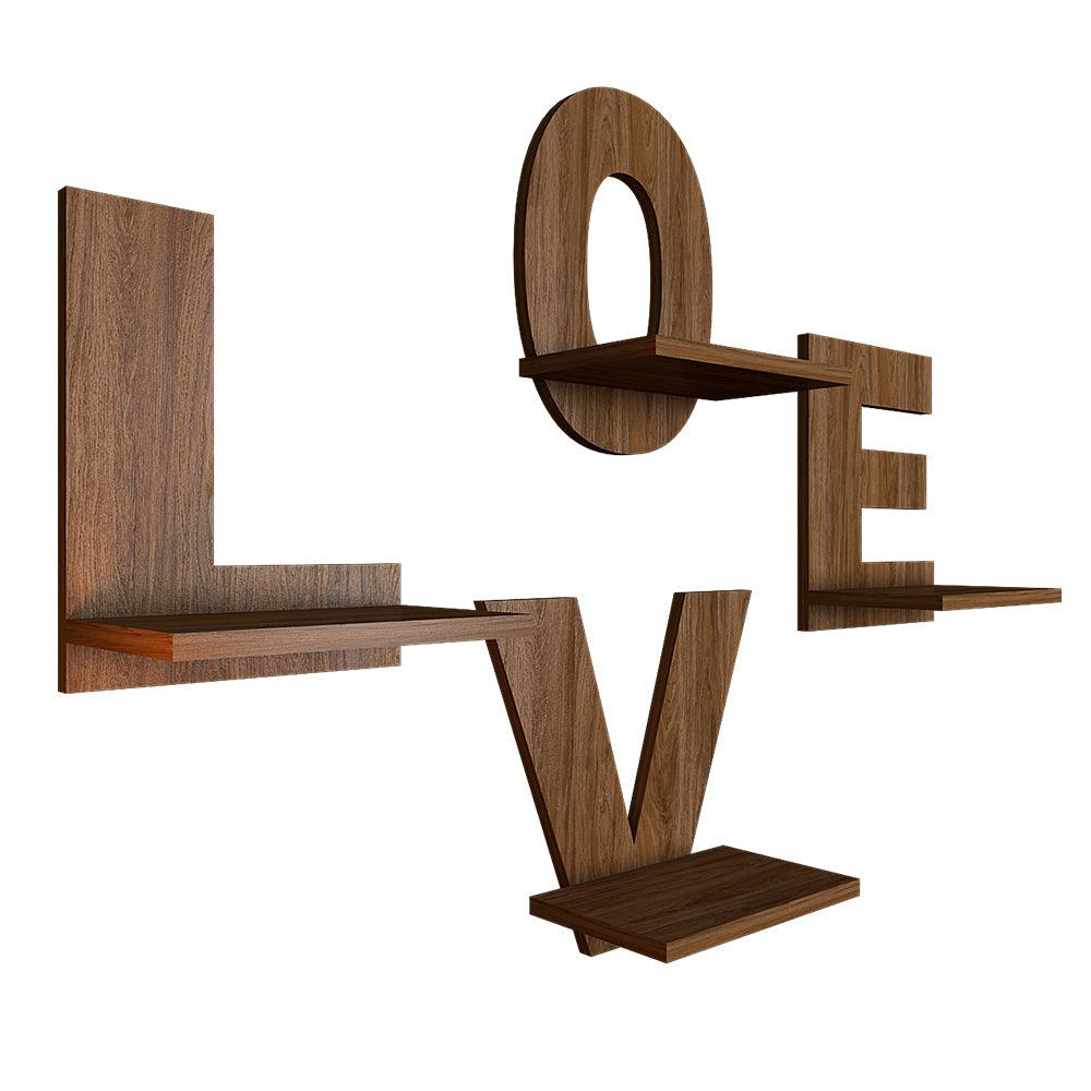Designer Love Text Alphabet Dark Walnut Planter Shelves Set Of 4 - Decor Mantra 