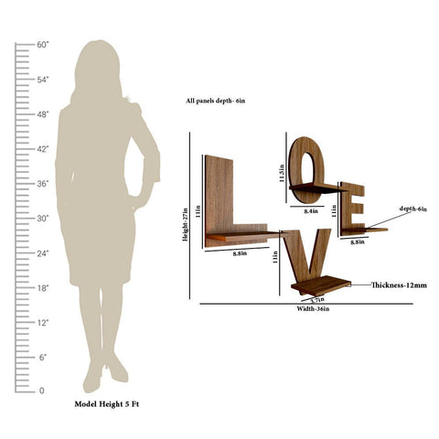 Designer Love Text Alphabet Dark Walnut Planter Shelves Set Of 4 - Decor Mantra 