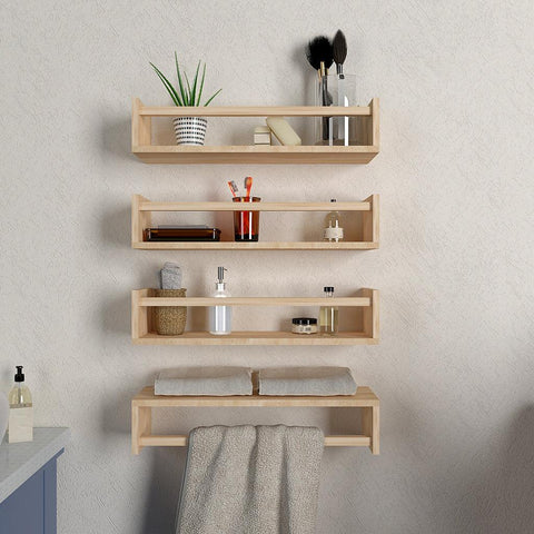 Classic Horizontal Four Wall Shelf with Oak Finish - Decor Mantra 