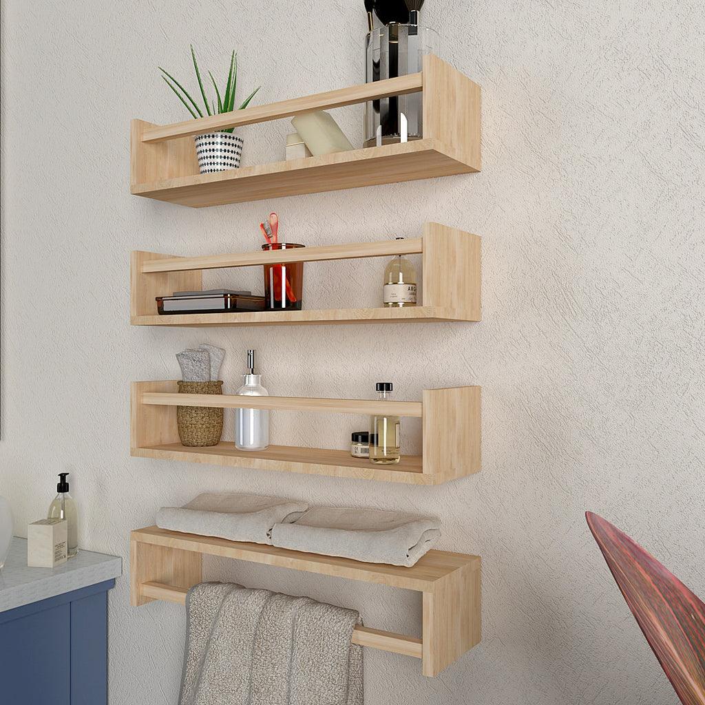 Classic Horizontal Four Wall Shelf with Oak Finish - Decor Mantra 