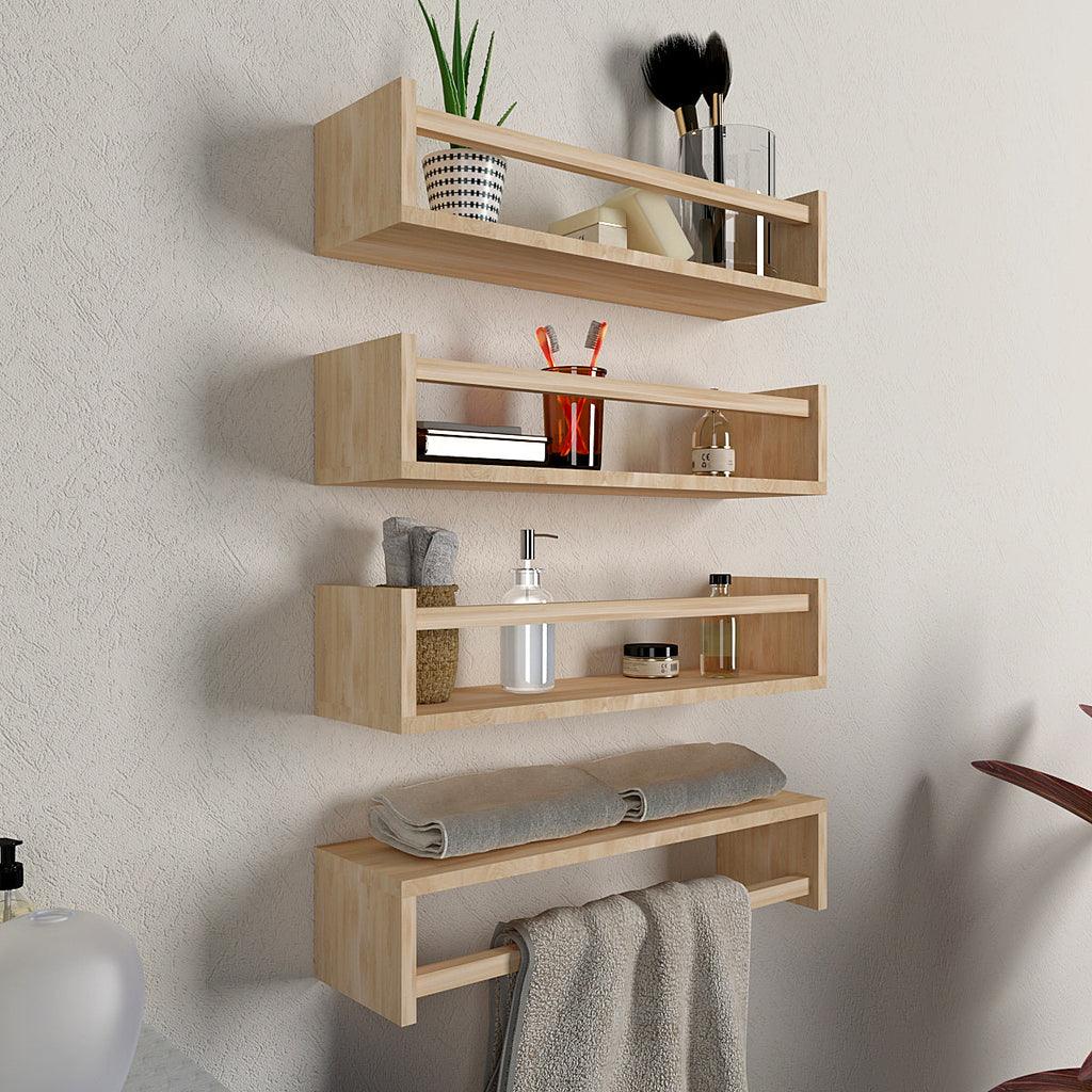 Classic Horizontal Four Wall Shelf with Oak Finish - Decor Mantra 