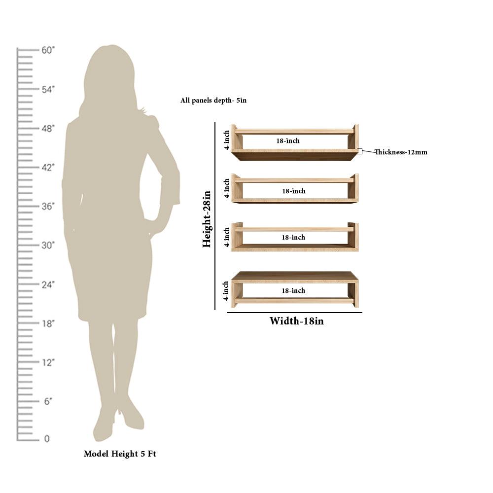 Classic Horizontal Four Wall Shelf with Oak Finish - Decor Mantra 