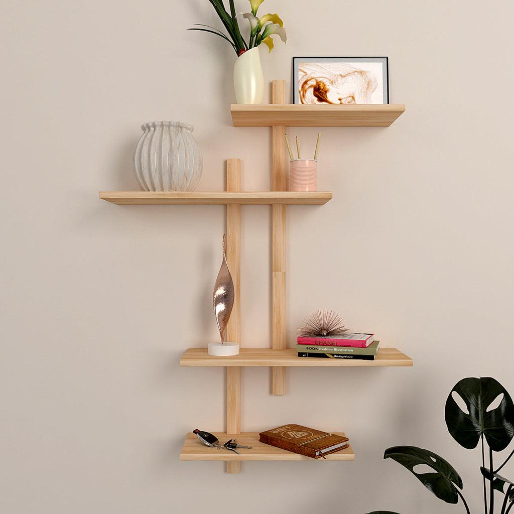 Contemporary Designer Wall Shelf with Light Oak Finish - Decor Mantra 