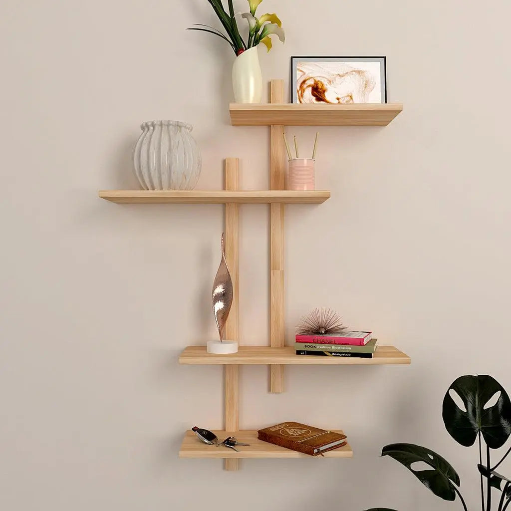 Contemporary Designer Wall Shelf with Light Oak Finish - Decor Mantra 