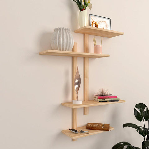 Contemporary Designer Wall Shelf with Light Oak Finish - Decor Mantra 
