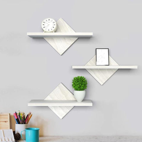 Geometric Trangle Shaped Wooden Wall Shelf Set of Three - Decor Mantra 