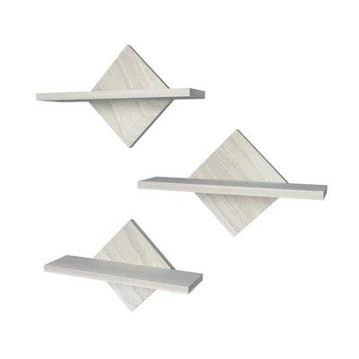 Geometric Trangle Shaped Wooden Wall Shelf Set of Three - Decor Mantra 