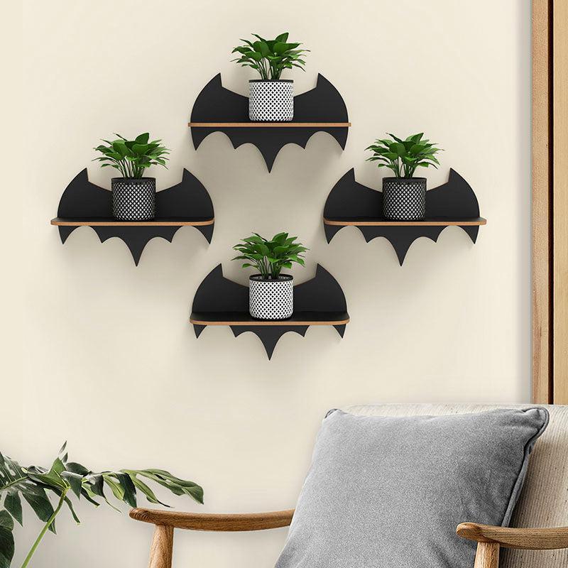 Beautiful Design Batman Shaped Wooden Wall Shelf Set Of Four - Decor Mantra 