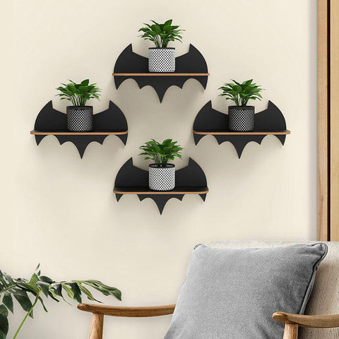 Beautiful Design Batman Shaped Wooden Wall Shelf Set Of Four - Decor Mantra 