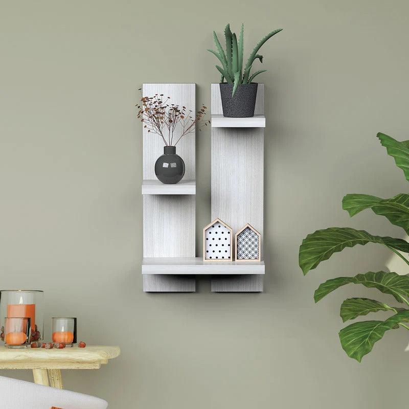 Minimalist Rectangular Shaped Wooden Wall Shelves with White Finish - Decor Mantra 