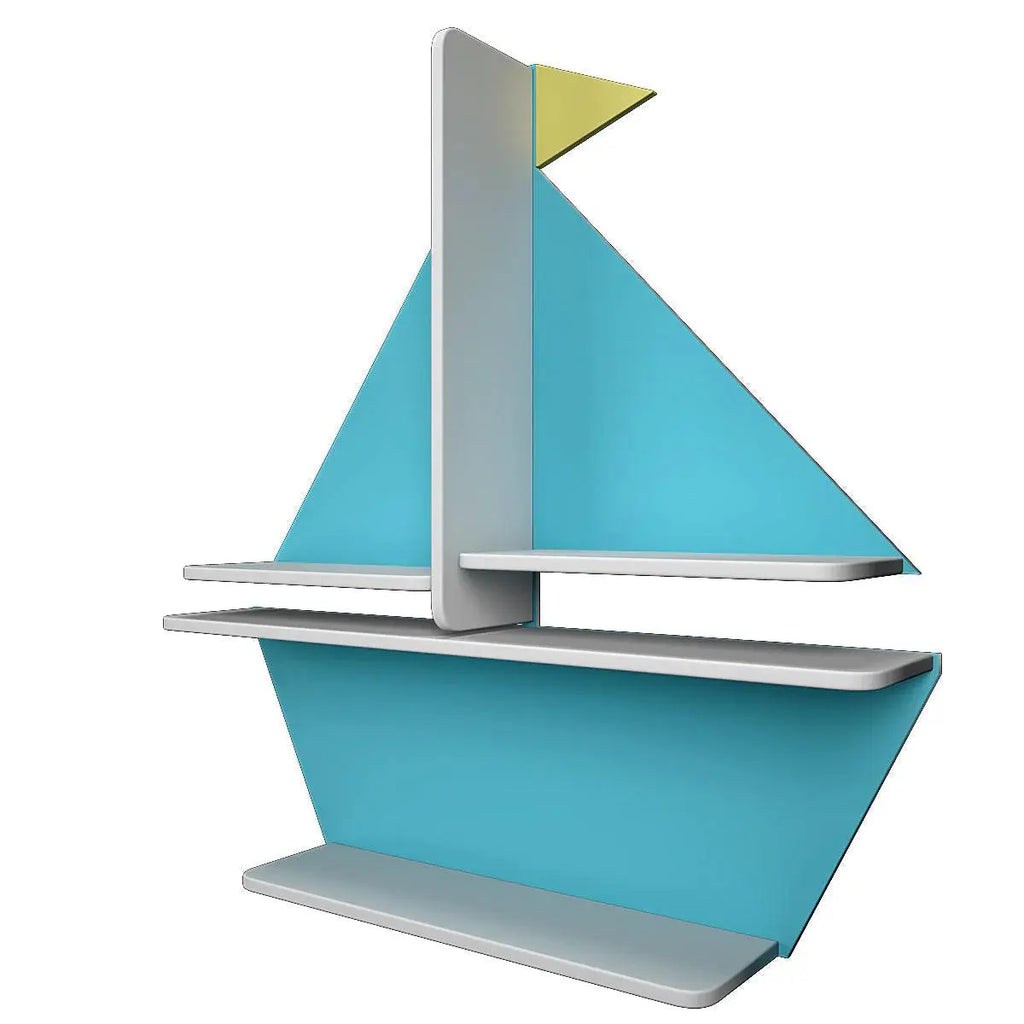 Designer Boat Shaped Blue Wooden Wall Shelf for Kids - Decor Mantra 